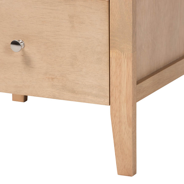 Baxton Studio Lara Rubberwood Nightstand Geometric Laser Cut Two Drawer Modern Bedside Table