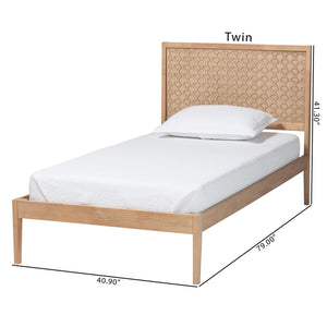 Baxton Studio Lara Rubberwood Platform Bed Geometric Headboard Coastal Modern Bedroom Frame