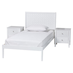 Baxton Studio Lara Twin Bedroom Set Rubberwood Platform Bed Laser Cut Geometric Headboard