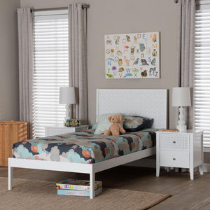 Baxton Studio Lara Twin Bedroom Set Rubberwood Platform Bed Laser Cut Geometric Headboard