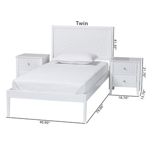 Baxton Studio Lara Twin Bedroom Set Rubberwood Platform Bed Laser Cut Geometric Headboard