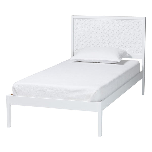 Baxton Studio Lara Twin Bedroom Set Rubberwood Platform Bed Laser Cut Geometric Headboard