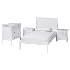Baxton Studio Lara Twin Bedroom Set Rubberwood Platform Bed Laser Cut Geometric Headboard