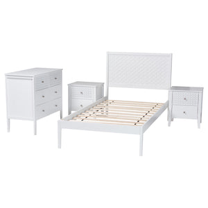 Baxton Studio Lara Twin Bedroom Set Rubberwood Platform Bed Laser Cut Geometric Headboard