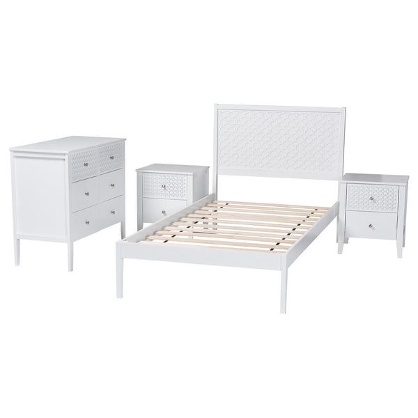 Baxton Studio Lara Twin Bedroom Set Rubberwood Platform Bed Laser Cut Geometric Headboard