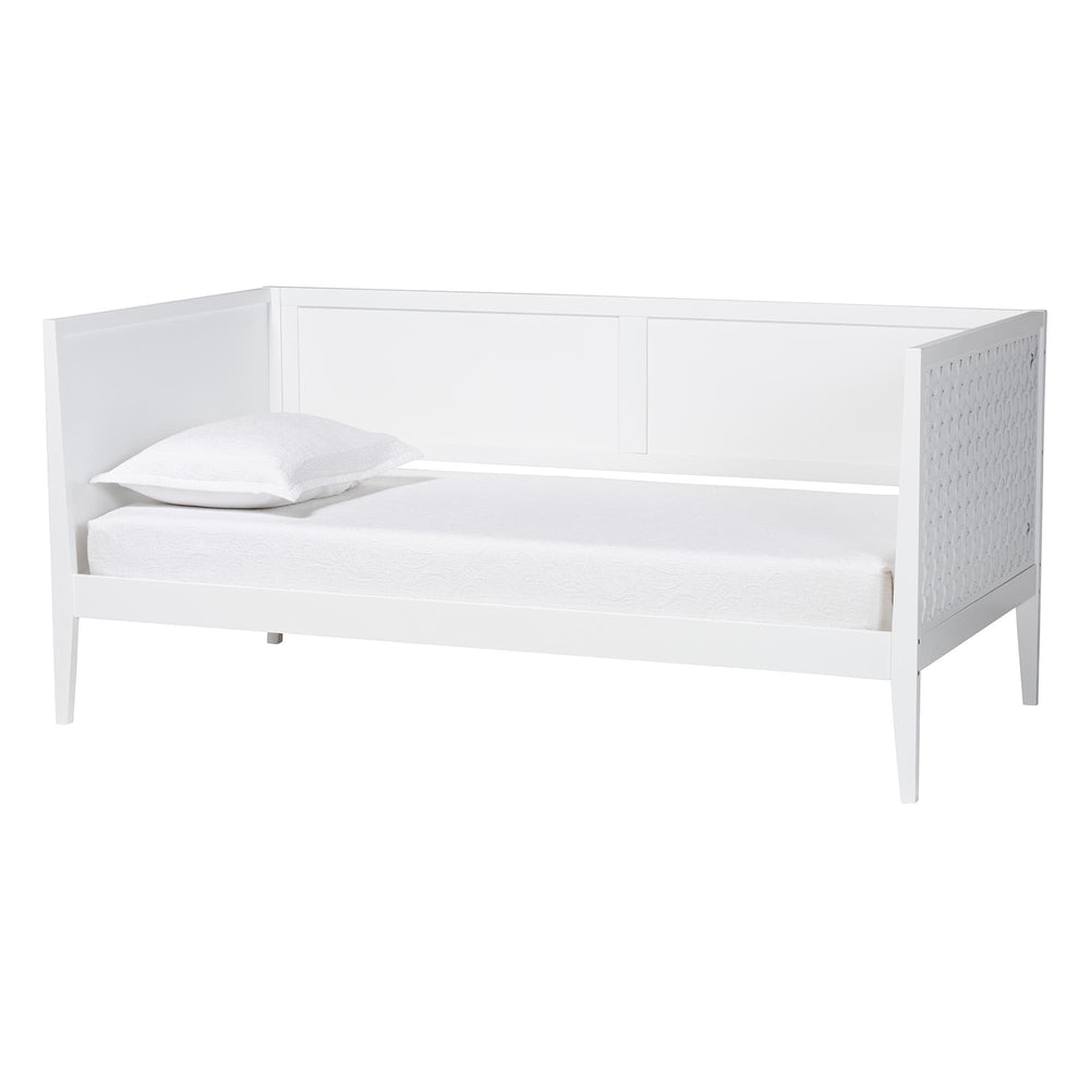 Baxton Studio Baxton Studio Lara Rubberwood Twin Daybed Geometric Laser Cut Platform for Kids Room White Lara-White Solid-Daybed-Twin