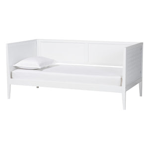Baxton Studio Baxton Studio Lara Rubberwood Twin Daybed Geometric Laser Cut Platform for Kids Room White Lara-White Solid-Daybed-Twin