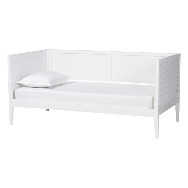 Baxton Studio Baxton Studio Lara Rubberwood Twin Daybed Geometric Laser Cut Platform for Kids Room White Lara-White Solid-Daybed-Twin