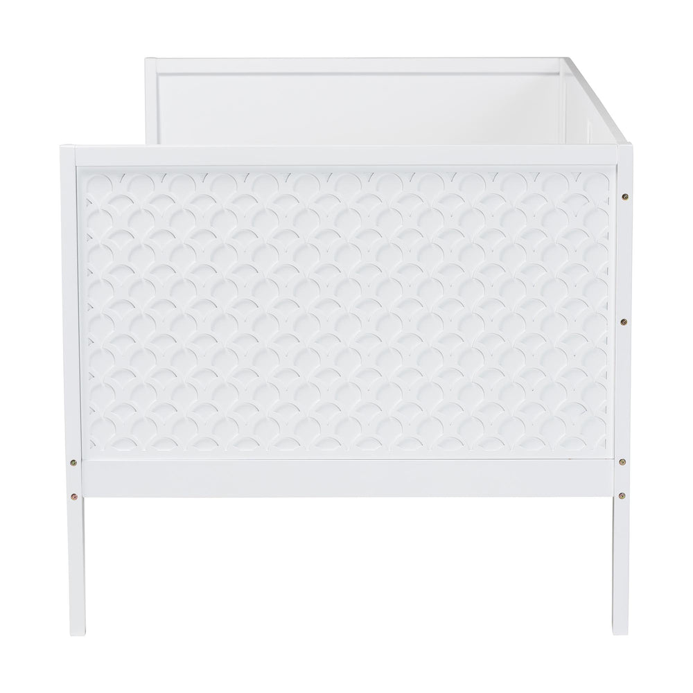 Baxton Studio Baxton Studio Lara Rubberwood Twin Daybed Geometric Laser Cut Platform for Kids Room White Lara-White Solid-Daybed-Twin