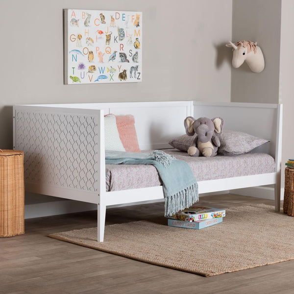 Baxton Studio Lara Rubberwood Twin Daybed Geometric Laser Cut Platform for Kids Room