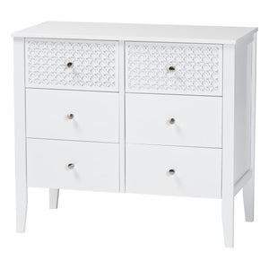Baxton Studio Lara Six Drawer Rubberwood Dresser with Geometric Laser Cut Overlay Detail