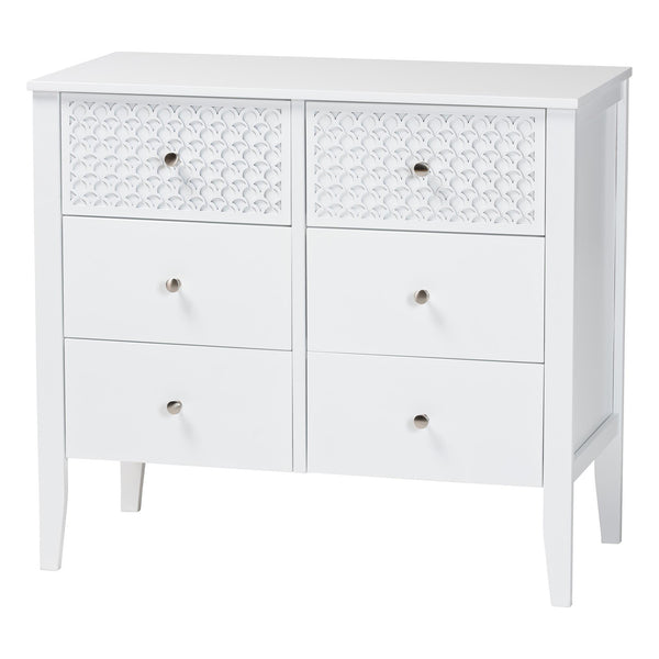 Baxton Studio Lara Six Drawer Rubberwood Dresser with Geometric Laser Cut Overlay Detail