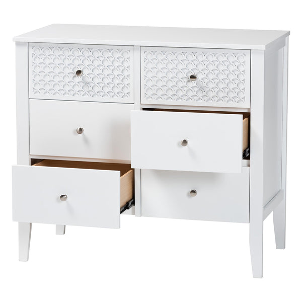 Baxton Studio Lara Six Drawer Rubberwood Dresser with Geometric Laser Cut Overlay Detail
