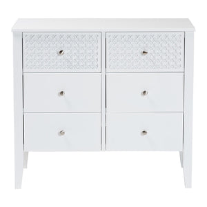 Baxton Studio Lara Six Drawer Rubberwood Dresser with Geometric Laser Cut Overlay Detail