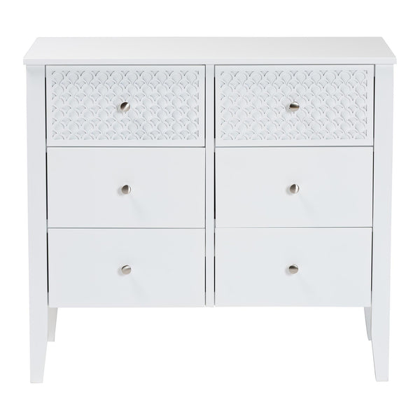 Baxton Studio Lara Six Drawer Rubberwood Dresser with Geometric Laser Cut Overlay Detail