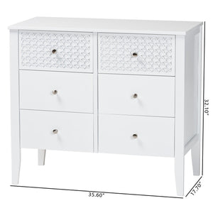 Baxton Studio Lara Six Drawer Rubberwood Dresser with Geometric Laser Cut Overlay Detail