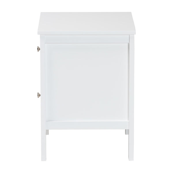 Baxton Studio Lara Rubberwood Nightstand Geometric Laser Cut Two Drawer Modern Bedside Table