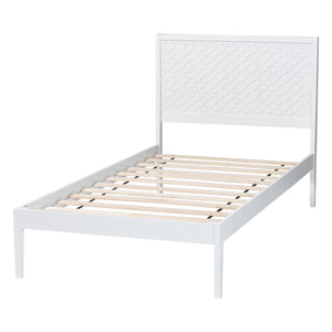 Baxton Studio Lara Rubberwood Platform Bed Geometric Headboard Coastal Modern Bedroom Frame