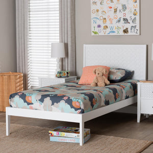 Baxton Studio Lara Rubberwood Platform Bed Geometric Headboard Coastal Modern Bedroom Frame