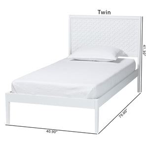 Baxton Studio Lara Rubberwood Platform Bed Geometric Headboard Coastal Modern Bedroom Frame
