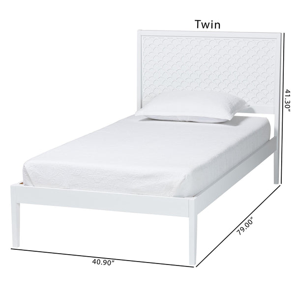 Baxton Studio Lara Rubberwood Platform Bed Geometric Headboard Coastal Modern Bedroom Frame
