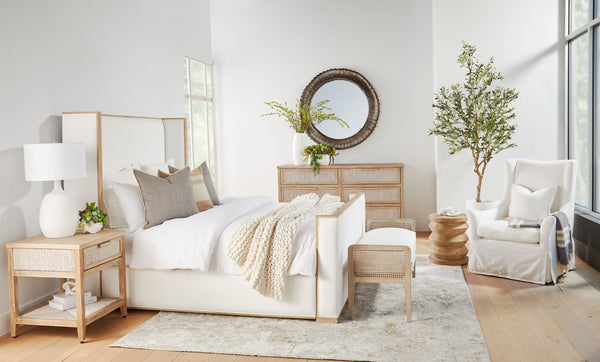 Essentials For Living Leone Bench - Stylish Transitional Seating With Stain-resistant Fabric, Solid Oak Frame & Comfort Natural Gray Oak,Cane Solid Oak Wood,Rattan 6698.Lpprl/Ng