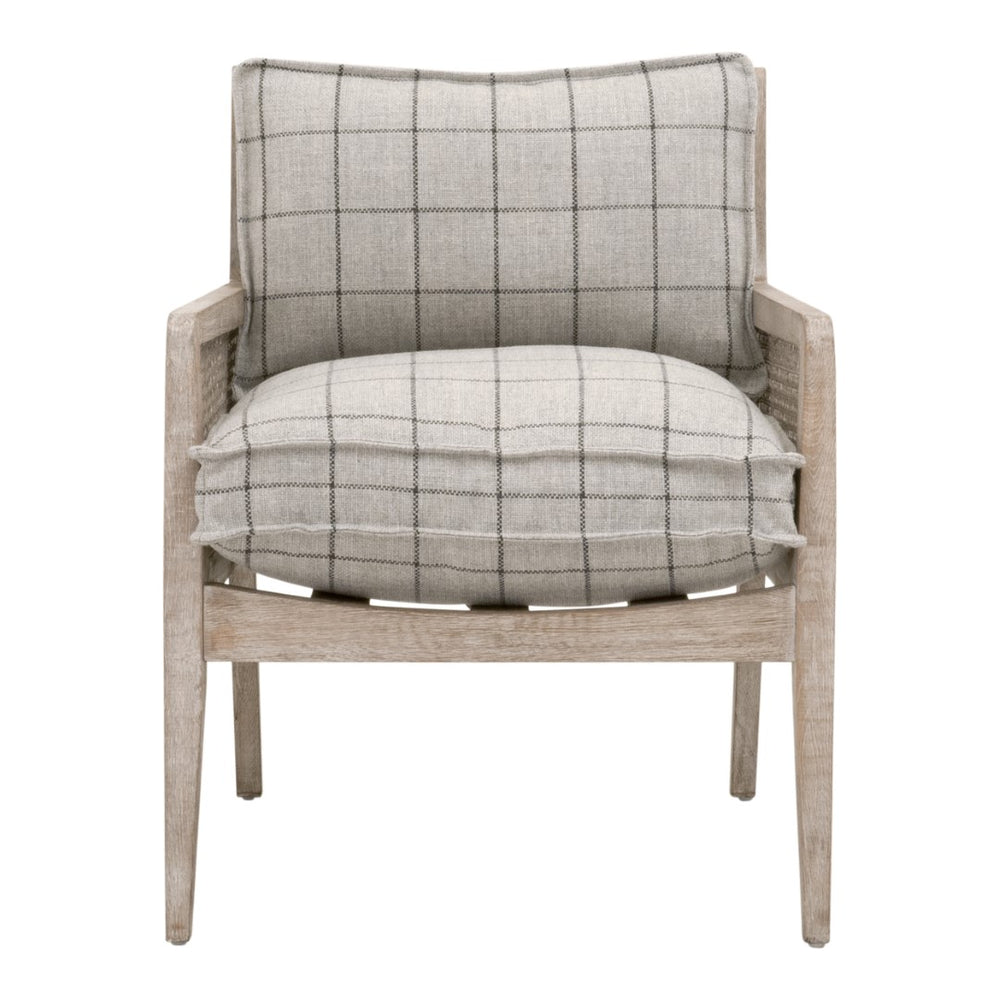 Essentials For Living Leone Club Chair - Modern Cane Design With Plush Plaid Cushions For Elegant Living Room Decor Natural Gray Oak,Cane Solid Oak Wood,Rattan 6649.Wcmt/Ng