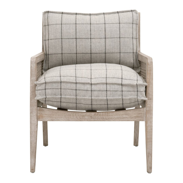 Essentials For Living Leone Club Chair - Modern Cane Design With Plush Plaid Cushions For Elegant Living Room Decor Natural Gray Oak,Cane Solid Oak Wood,Rattan 6649.Wcmt/Ng