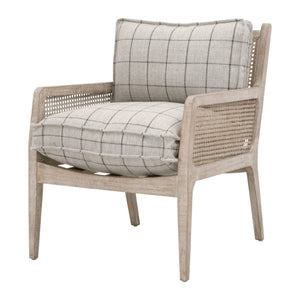 Essentials For Living Leone Club Chair - Modern Cane Design With Plush Plaid Cushions For Elegant Living Room Decor Natural Gray Oak,Cane Solid Oak Wood,Rattan 6649.Wcmt/Ng