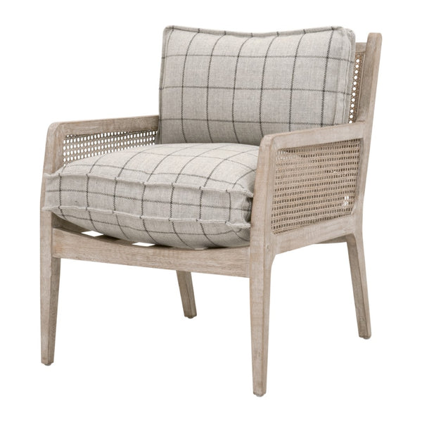 Essentials For Living Leone Club Chair - Modern Cane Design With Plush Plaid Cushions For Elegant Living Room Decor Natural Gray Oak,Cane Solid Oak Wood,Rattan 6649.Wcmt/Ng