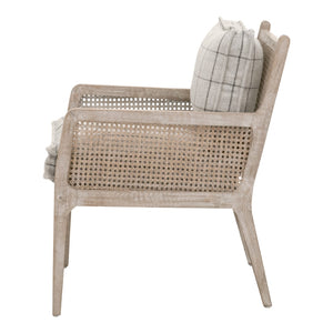 Essentials For Living Leone Club Chair - Modern Cane Design With Plush Plaid Cushions For Elegant Living Room Decor Natural Gray Oak,Cane Solid Oak Wood,Rattan 6649.Wcmt/Ng
