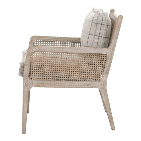 Essentials For Living Leone Club Chair - Modern Cane Design With Plush Plaid Cushions For Elegant Living Room Decor Natural Gray Oak,Cane Solid Oak Wood,Rattan 6649.Wcmt/Ng