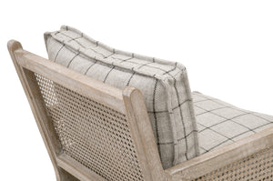 Essentials For Living Leone Club Chair - Modern Cane Design With Plush Plaid Cushions For Elegant Living Room Decor Natural Gray Oak,Cane Solid Oak Wood,Rattan 6649.Wcmt/Ng