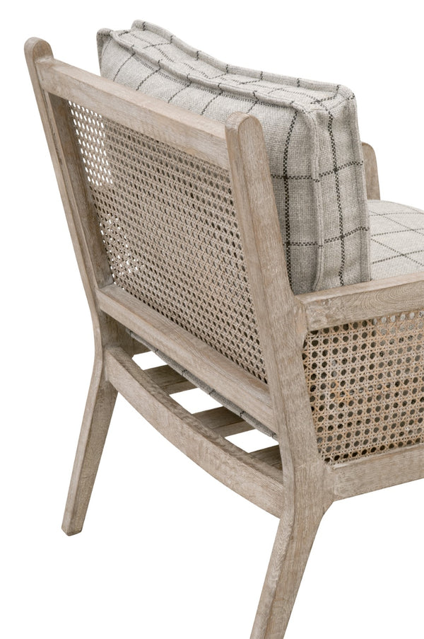 Essentials For Living Leone Club Chair - Modern Cane Design With Plush Plaid Cushions For Elegant Living Room Decor Natural Gray Oak,Cane Solid Oak Wood,Rattan 6649.Wcmt/Ng