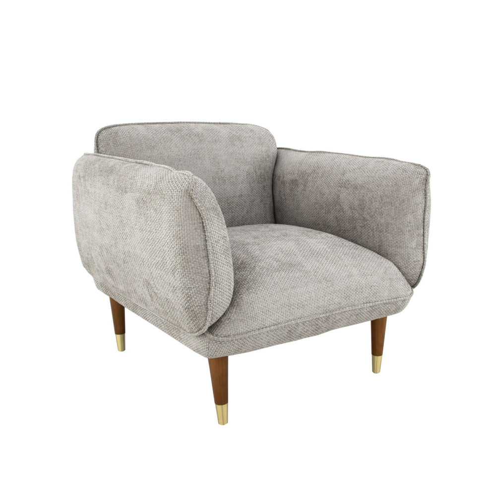 Zeugma Lindsey Armchair In Smokey Grey Linen - Elegant Channel Tufting, Stylish Brown & Gold Legs, Cozy Comfort   Lindsey Chair Light Brown