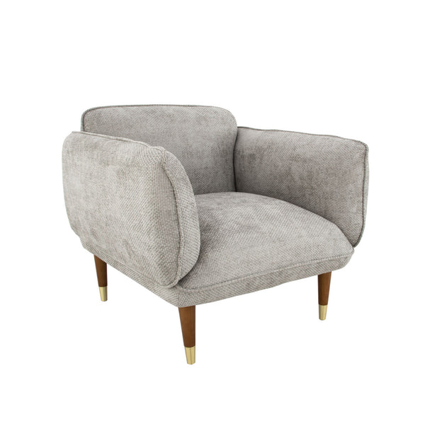 Zeugma Lindsey Armchair In Smokey Grey Linen - Elegant Channel Tufting, Stylish Brown & Gold Legs, Cozy Comfort   Lindsey Chair Light Brown