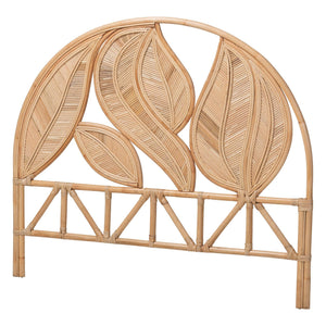 Baxton Studio Bali & Pari Lifen Handwoven Rattan Headboard with Botanical Leaf Panel for Bedroom Decor Queen Lifen-Natural Rattan-HB-Queen