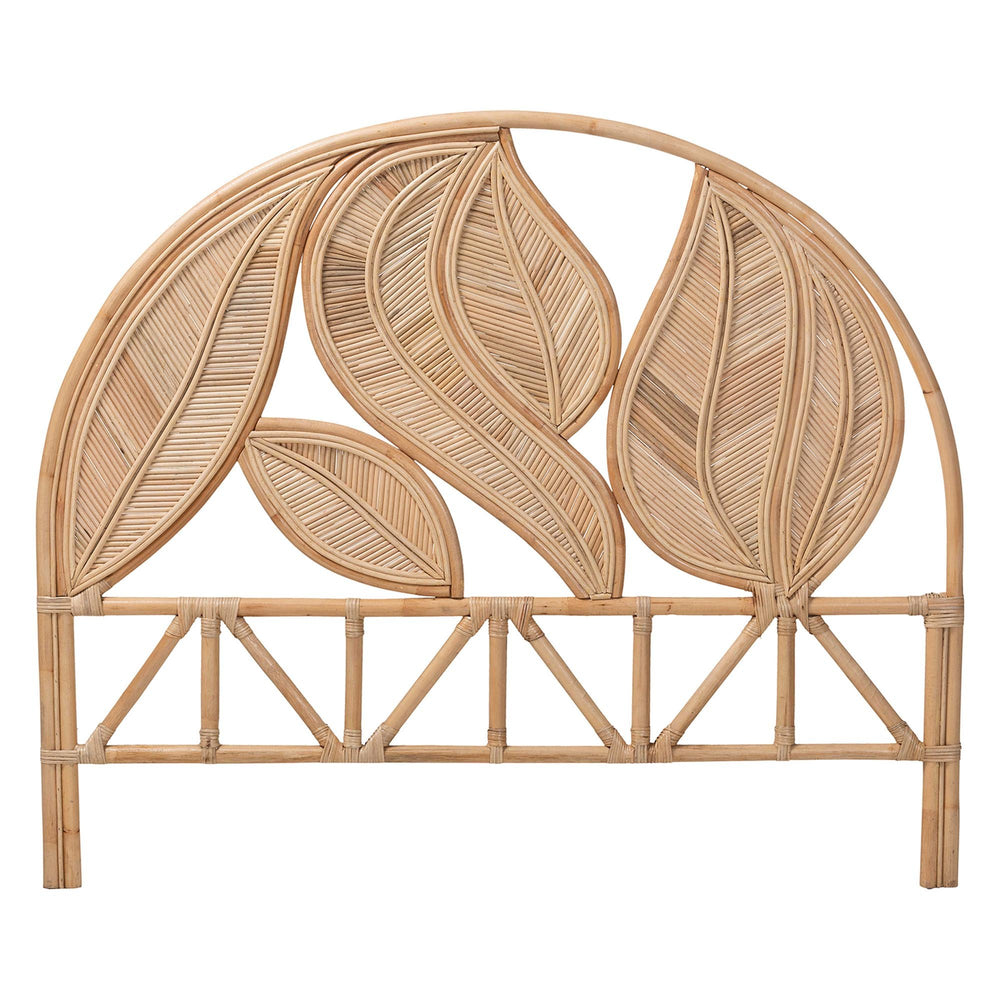 Baxton Studio Bali & Pari Lifen Handwoven Rattan Headboard with Botanical Leaf Panel for Bedroom Decor Queen Lifen-Natural Rattan-HB-Queen