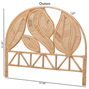 Bali & Pari Lifen Handwoven Rattan Headboard with Botanical Leaf Panel for Bedroom Decor