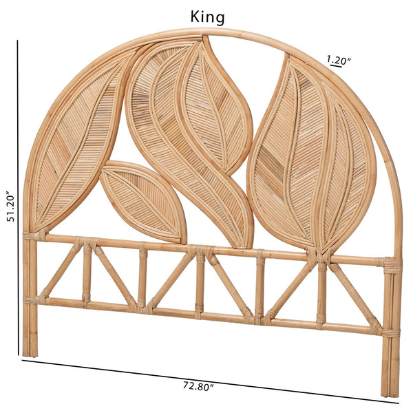 Bali & Pari Lifen Handwoven Rattan Headboard with Botanical Leaf Panel for Bedroom Decor