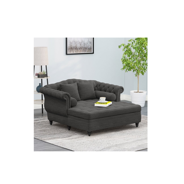 Christopher Knight Home® - Loveseat Double Chaise Lounge – Timeless Charcoal Upholstery, Elegant Design, And Ultimate Comfort Retreat