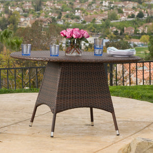 Christopher Knight Home® - Corsica Round Wicker Dining Table 48" Brown – Weather-Resistant Pe Wicker, Powder-Coated Iron Frame, Durable Outdoor Centerpiece