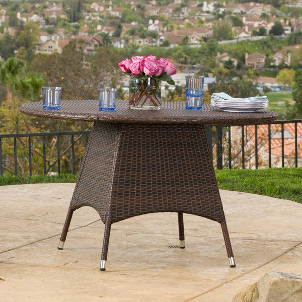 Christopher Knight Home® - Corsica Round Wicker Dining Table 48" Brown – Weather-Resistant Pe Wicker, Powder-Coated Iron Frame, Durable Outdoor Centerpiece