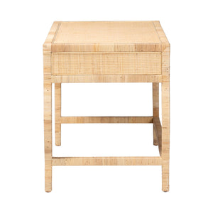 Bali & Pari Dalida Handcrafted Rattan Writing Desk with Mahogany Frame Two Drawers
