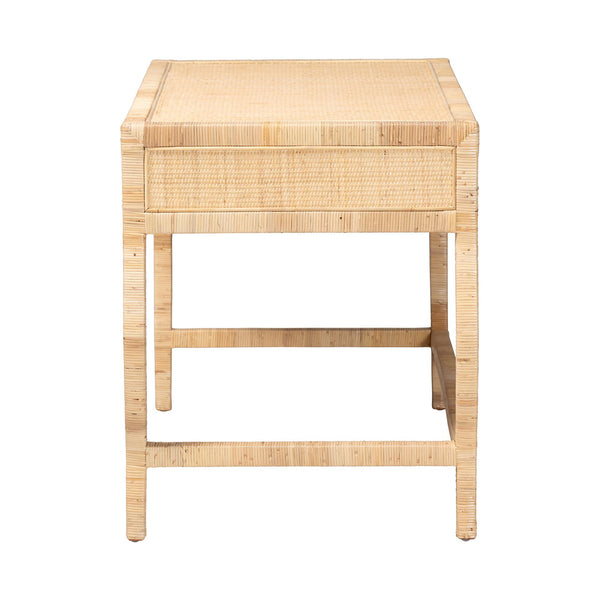 Bali & Pari Dalida Handcrafted Rattan Writing Desk with Mahogany Frame Two Drawers