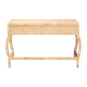 Bali & Pari Dalida Handcrafted Rattan Writing Desk with Mahogany Frame Two Drawers