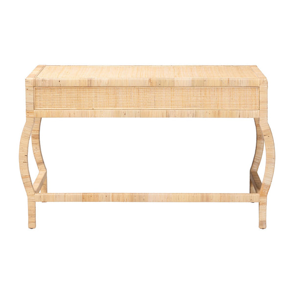 Bali & Pari Dalida Handcrafted Rattan Writing Desk with Mahogany Frame Two Drawers