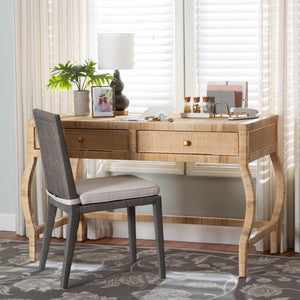 Bali & Pari Dalida Handcrafted Rattan Writing Desk with Mahogany Frame Two Drawers