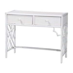 Baxton Studio Bali & Pari Lindie Handcrafted Rattan Home Office Desk with Two Storage Drawers Lindie-White-Desk
