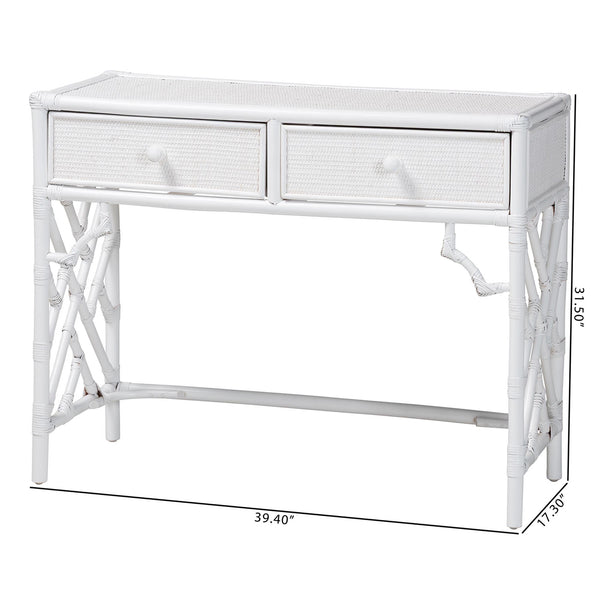 Bali & Pari Lindie Handcrafted Rattan Home Office Desk with Two Storage Drawers